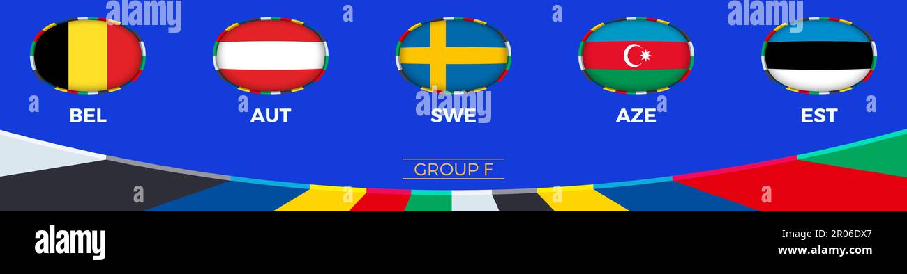 Il Gruppo F si qualifica per il torneo di calcio europeo 2024. Raccolta vettoriale. Illustrazione Vettoriale