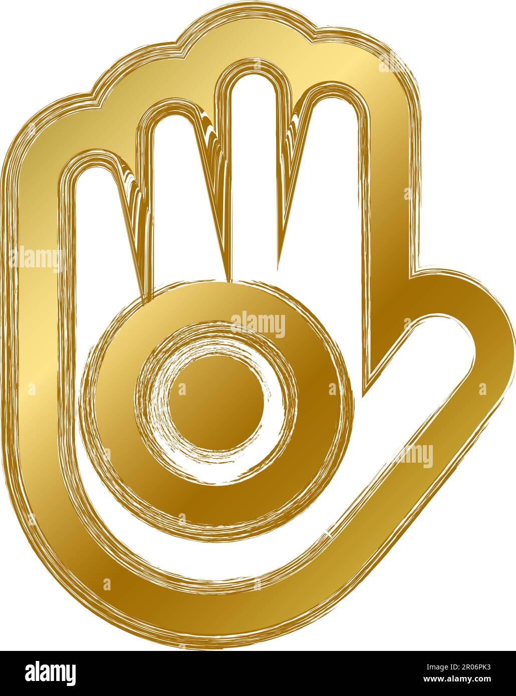 Tradizionale mistico religioso Jainism talisman amulet. Simbolo spirituale in stile grunge sfumato dorato. Segno vettore sacro segreto isolato su bianco Illustrazione Vettoriale