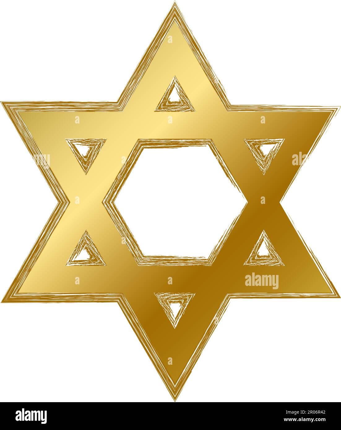 Tradizionale mistico religioso David star talisman amulet. Simbolo spirituale in stile grunge sfumato dorato. Segno vettore sacro segreto isolato su Whi Illustrazione Vettoriale
