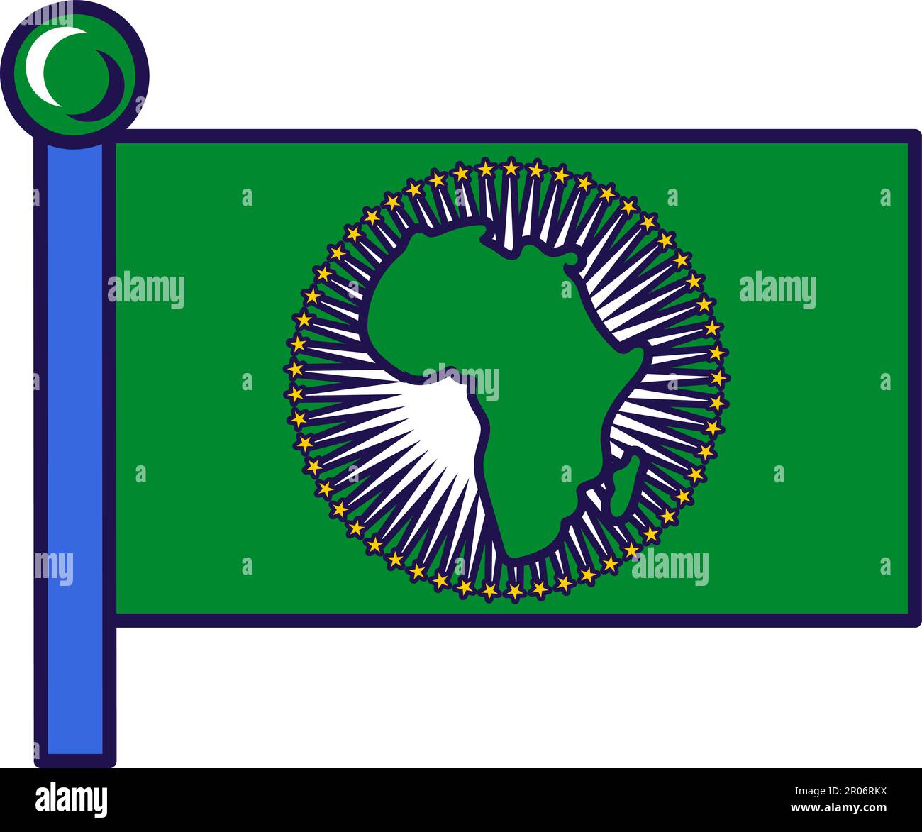 Bandiera dell'organizzazione internazionale dell'Unione africana sul personale. Bandiera sul paletto per la registrazione di un evento solenne, incontro con gli ospiti stranieri. iso vettore colore Illustrazione Vettoriale