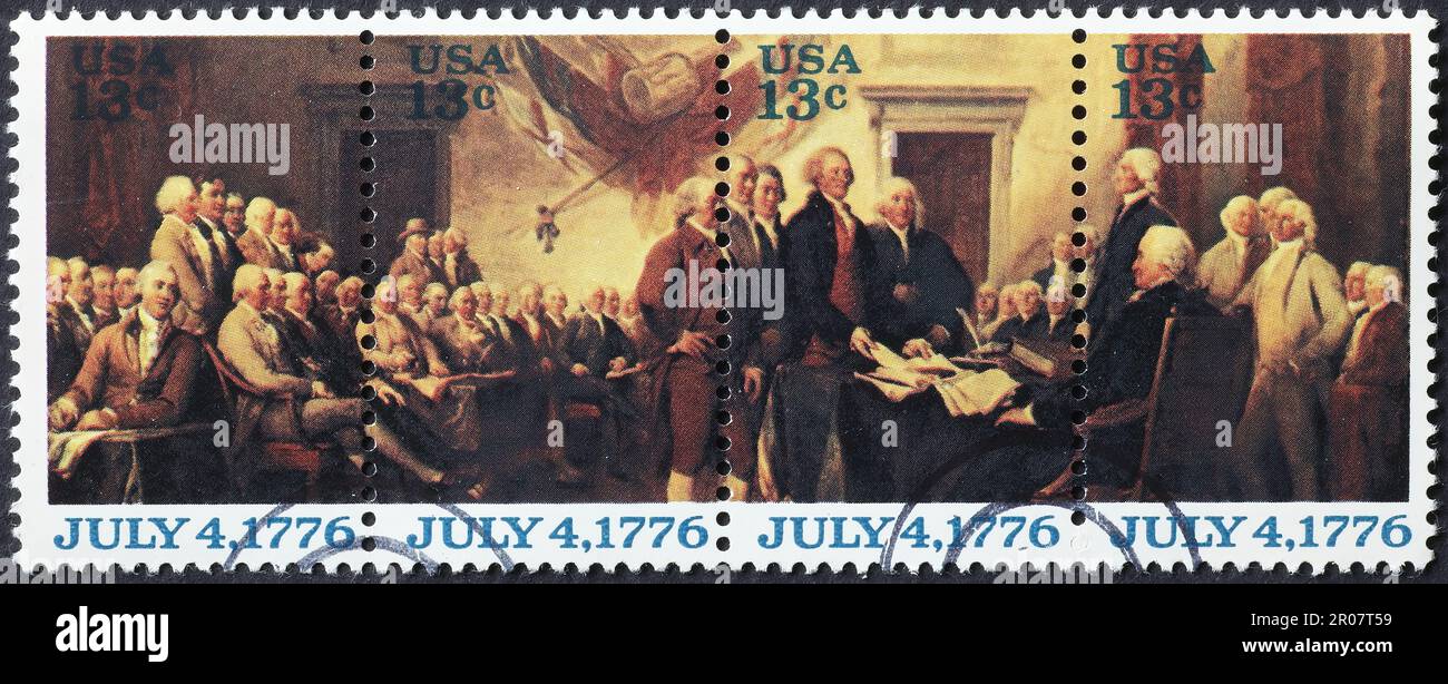 Dichiarazione di indipendenza del Congresso celebrata sui francobolli Foto Stock