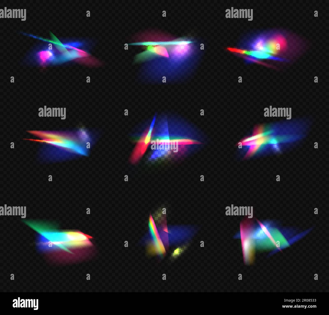 Riflesso arcobaleno. Vetro luce effetti realistici decent vettore template set isolato Illustrazione Vettoriale