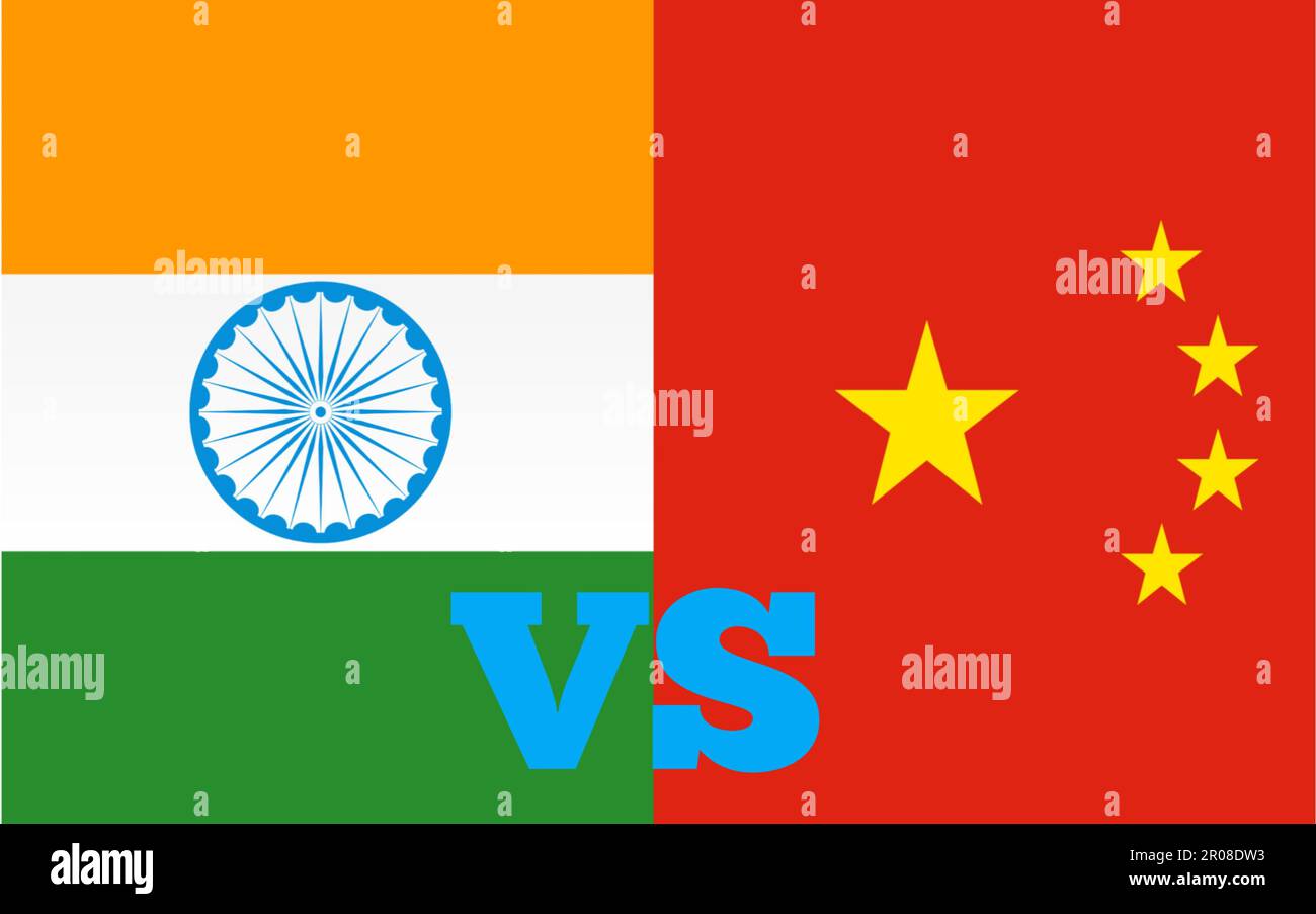 A India vs Cina dispute di confine concetto di guerra Illustrazione, lotta contro il commercio Breaking Notizie Timeline Paper, bandiere sfondo Foto Stock