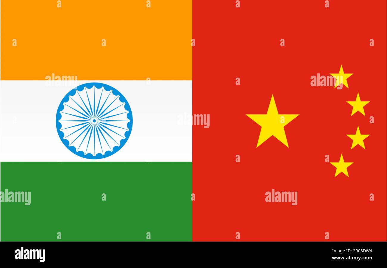 A India vs Cina dispute di confine concetto di guerra Illustrazione, lotta contro il commercio Breaking Notizie Timeline Paper, bandiere sfondo Foto Stock