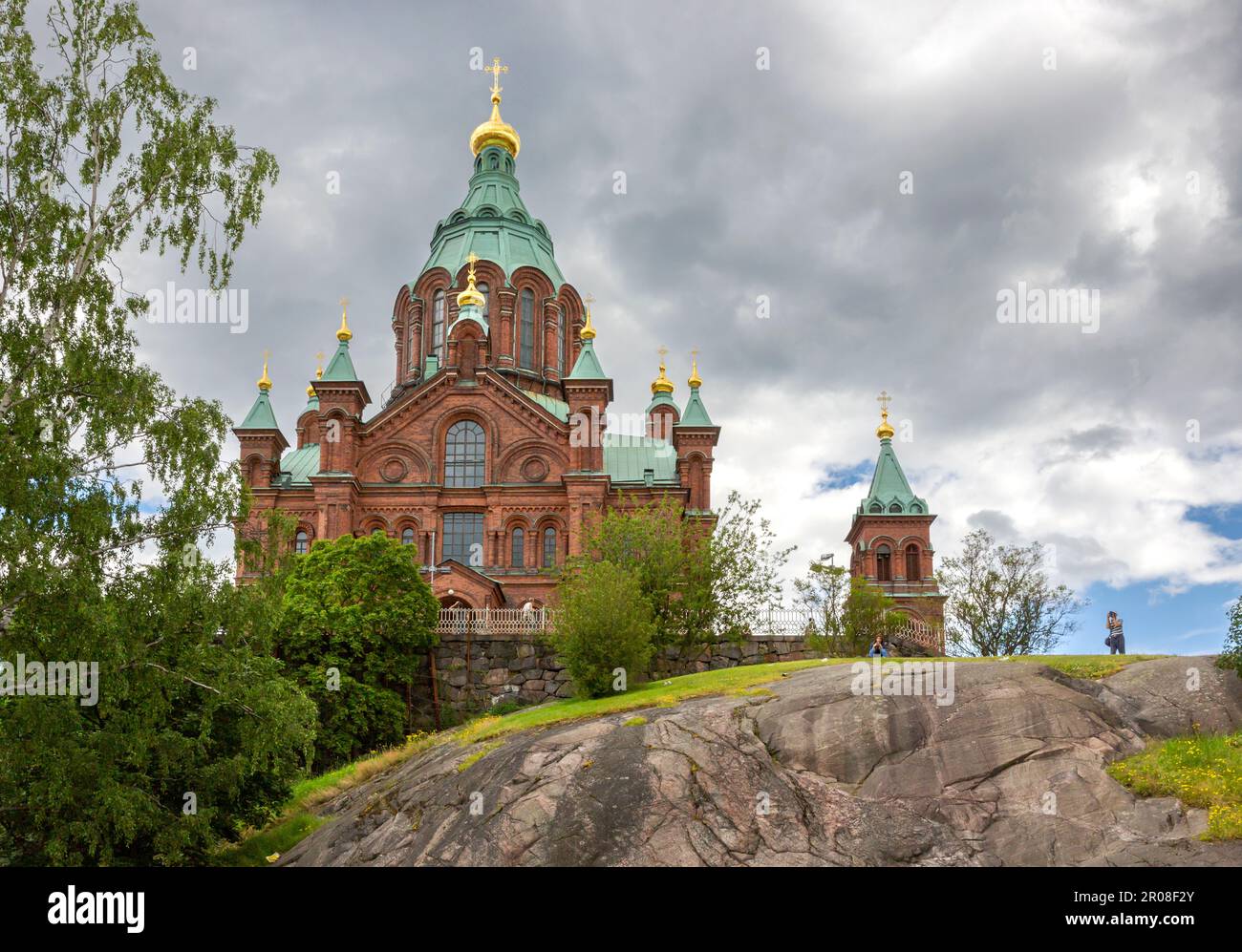 La Cattedrale ortodossa di Uspenski a Helsinki, Finlandia, è stata progettata dall'architetto russo Aleksey Gornostayev (1808-1862). La cattedrale fu costruita a. Foto Stock