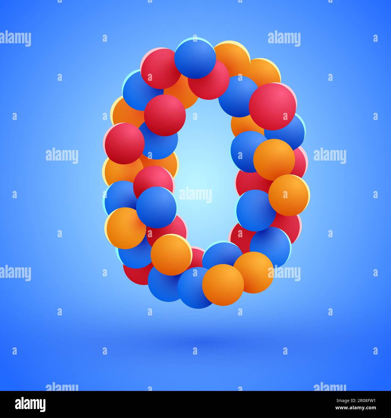 Numero 0 realizzato con palloncini festosi multicolore. Illustrazione vettoriale Illustrazione Vettoriale