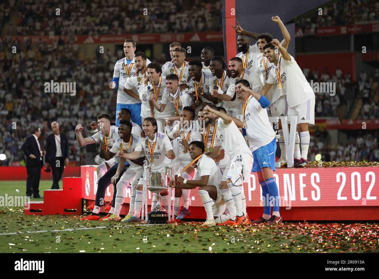 Durante la partita della Copa del Rey tra il Real Madrid e la CA Osasuna si è giocato allo stadio la Cartuja il 6 maggio 2023 a Siviglia, Spagna. (Foto di Antonio Pozo / PRESSIN) Foto Stock
