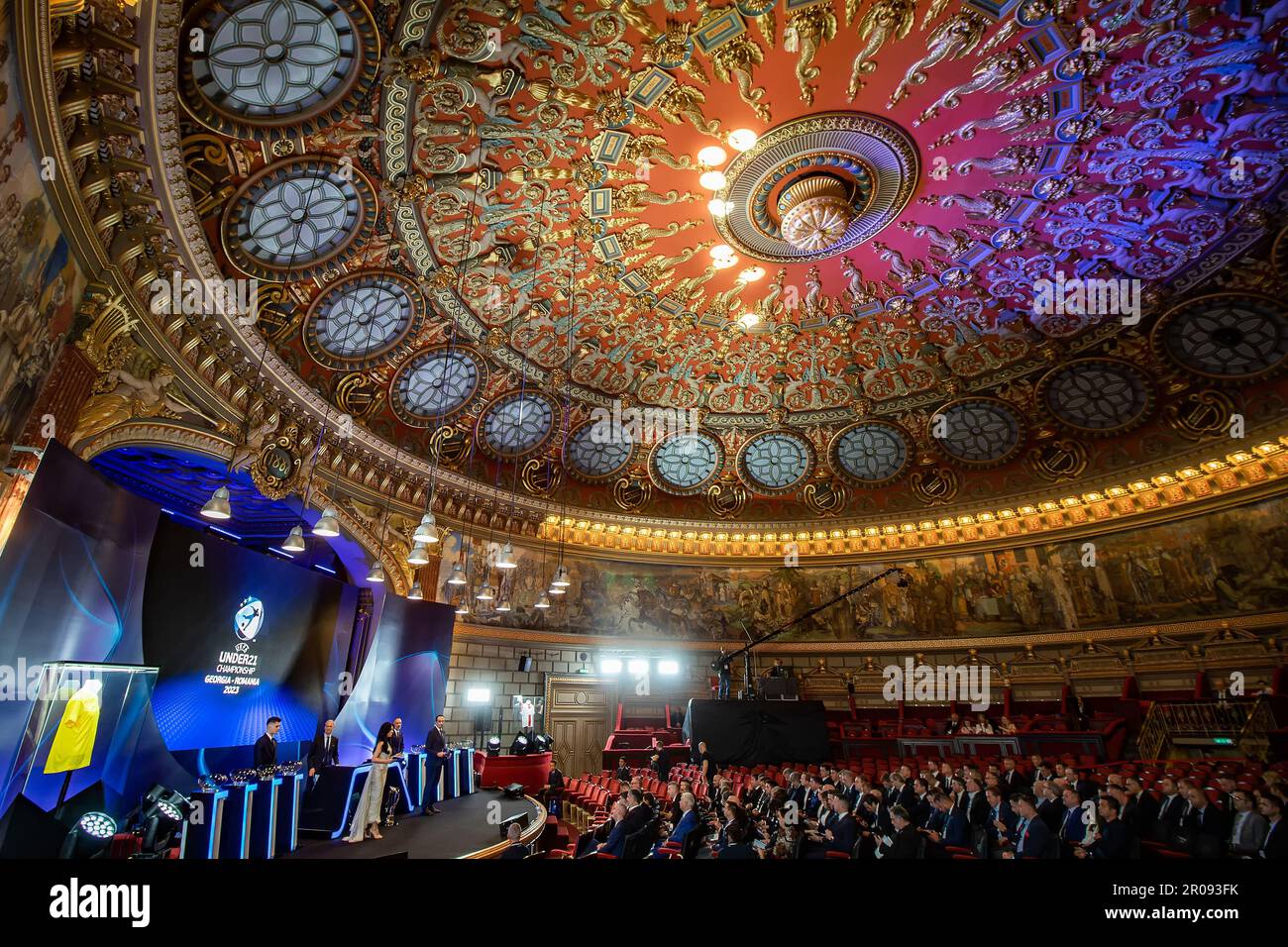 Bucarest, Romania - 18 ottobre 2022: 2023 Under-21 EURO estrazione finale del torneo. Questa immagine è solo per uso editoriale. Foto Stock