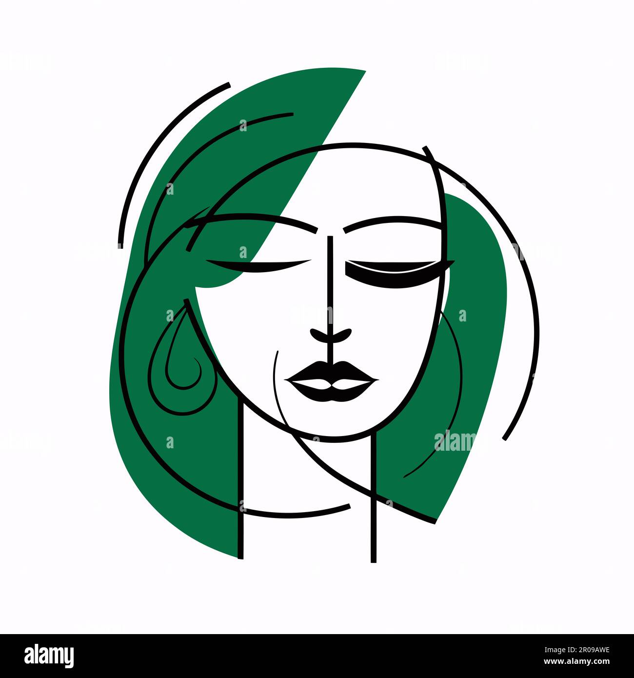 Ombining Abstract and Minimalism: Ritratto della donna con forme geometriche e tratti continui Foto Stock