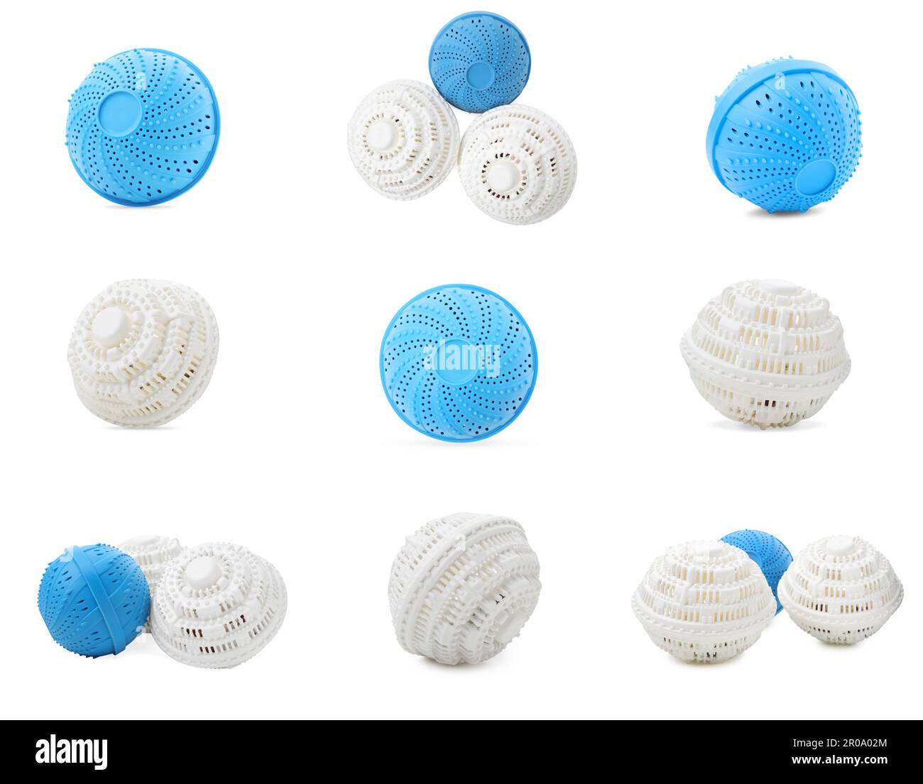Palline asciugatrici per lavatrice su sfondo azzurro, primo piano Foto  stock - Alamy