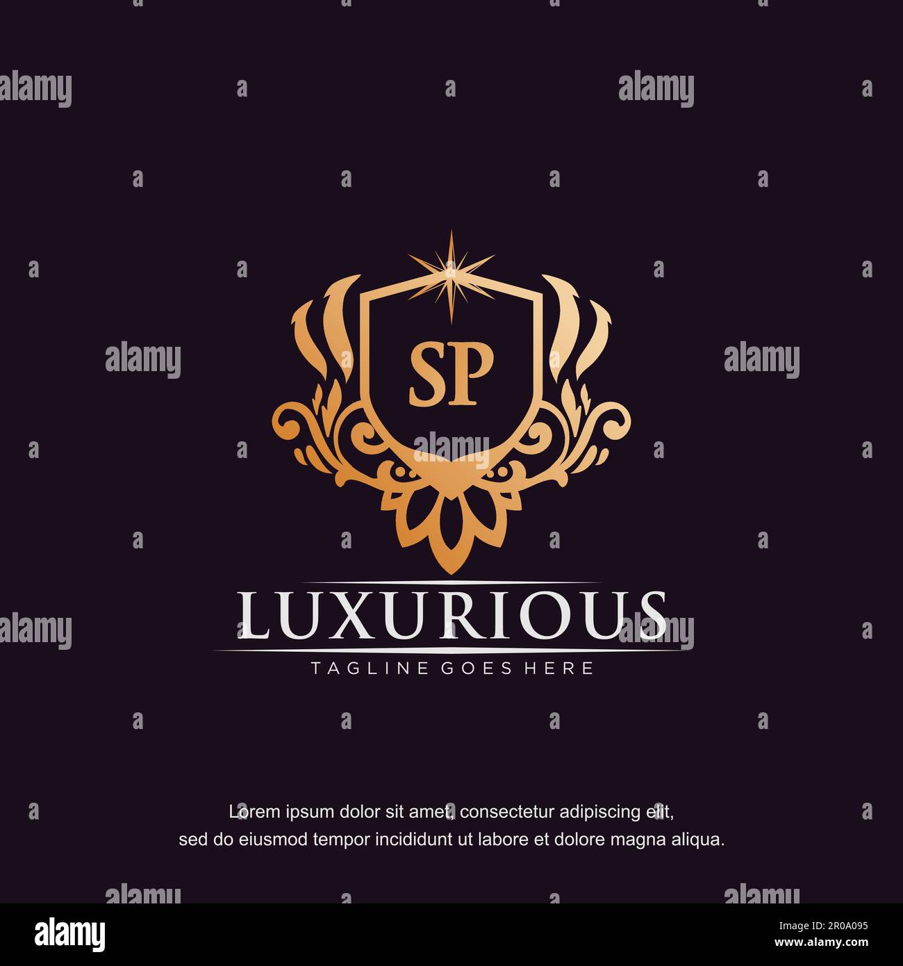 SP lettera iniziale lusso ornamento oro monogramma logo vettore modello. Illustrazione Vettoriale