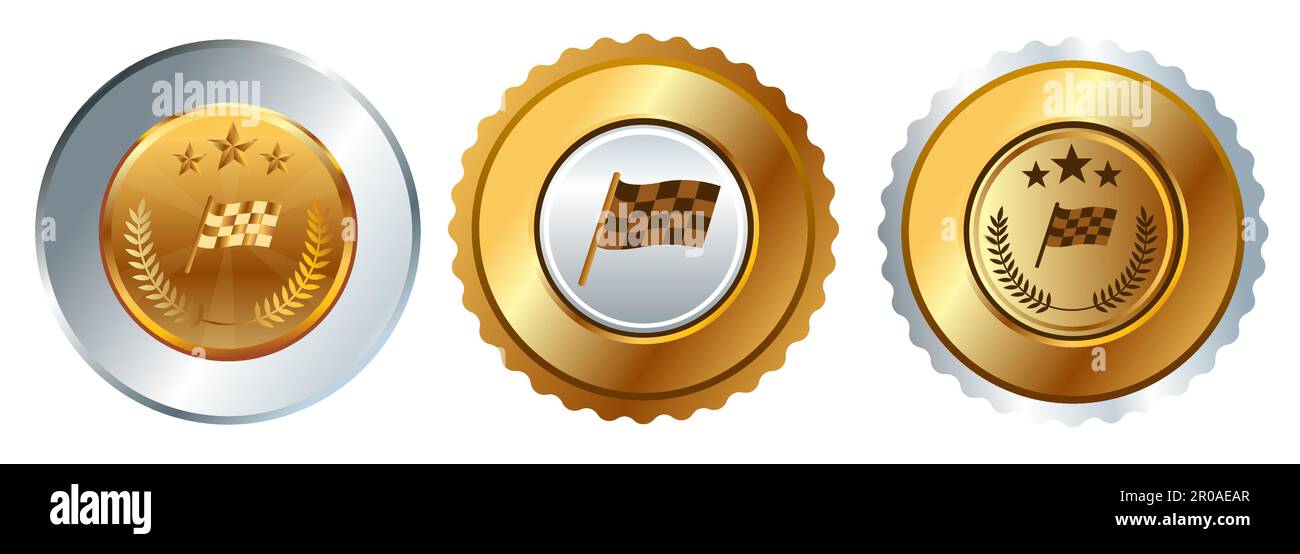 Sventolando bandiera corsa sport inizio a scacchi medaglia d'oro concorso campionato vincitore premio concorso Illustrazione Vettoriale