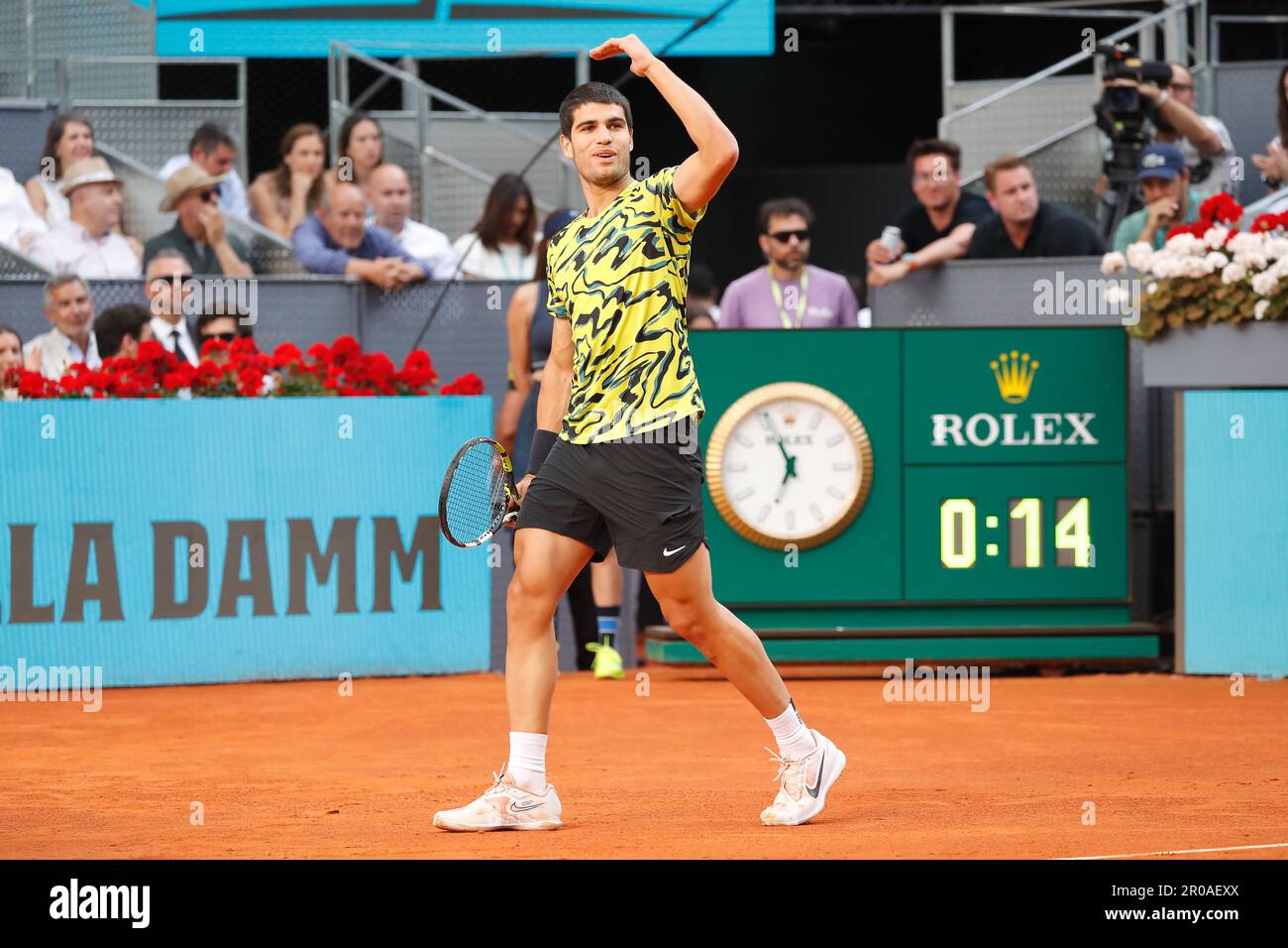 Madrid, Spagna. 7th maggio, 2023. Carlos Alcaraz (ESP) Tennis : Carlos Alcaraz durante la partita finale in single contro Jan-Lennard Struff nell'ATP tour Masters 1000 'Mutua Madrid Open tennis Tournament' al Caja Magica di Madrid, Spagna . Credit: Mutsu Kawamori/AFLO/Alamy Live News Foto Stock