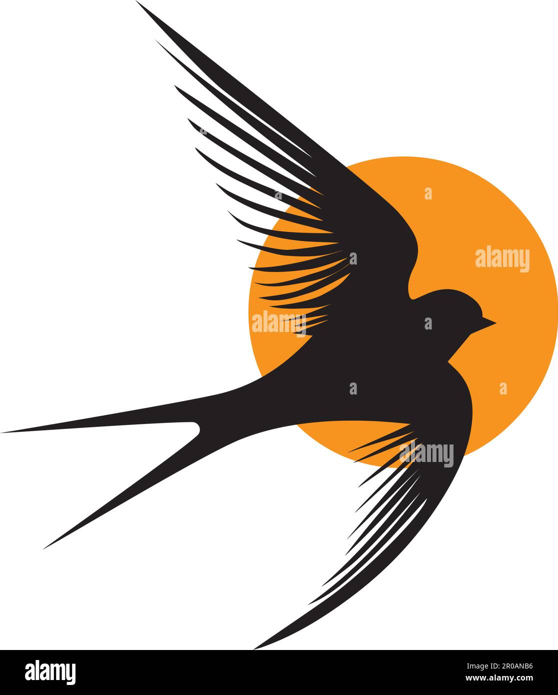 Fienile inghiottire silhouette al tramonto, vettore. Illustrazione di uccelli swallow volanti al tramonto isolato su sfondo bianco. Decalcomanie da parete, illustrazioni da parete. Concetto Illustrazione Vettoriale
