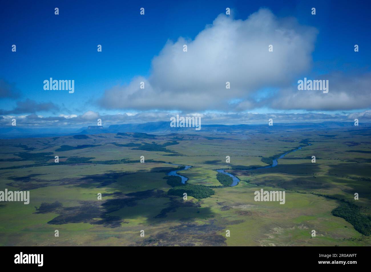 Volo sulla Gran Sabana in Venezuela, vista dall'elicottero Foto Stock