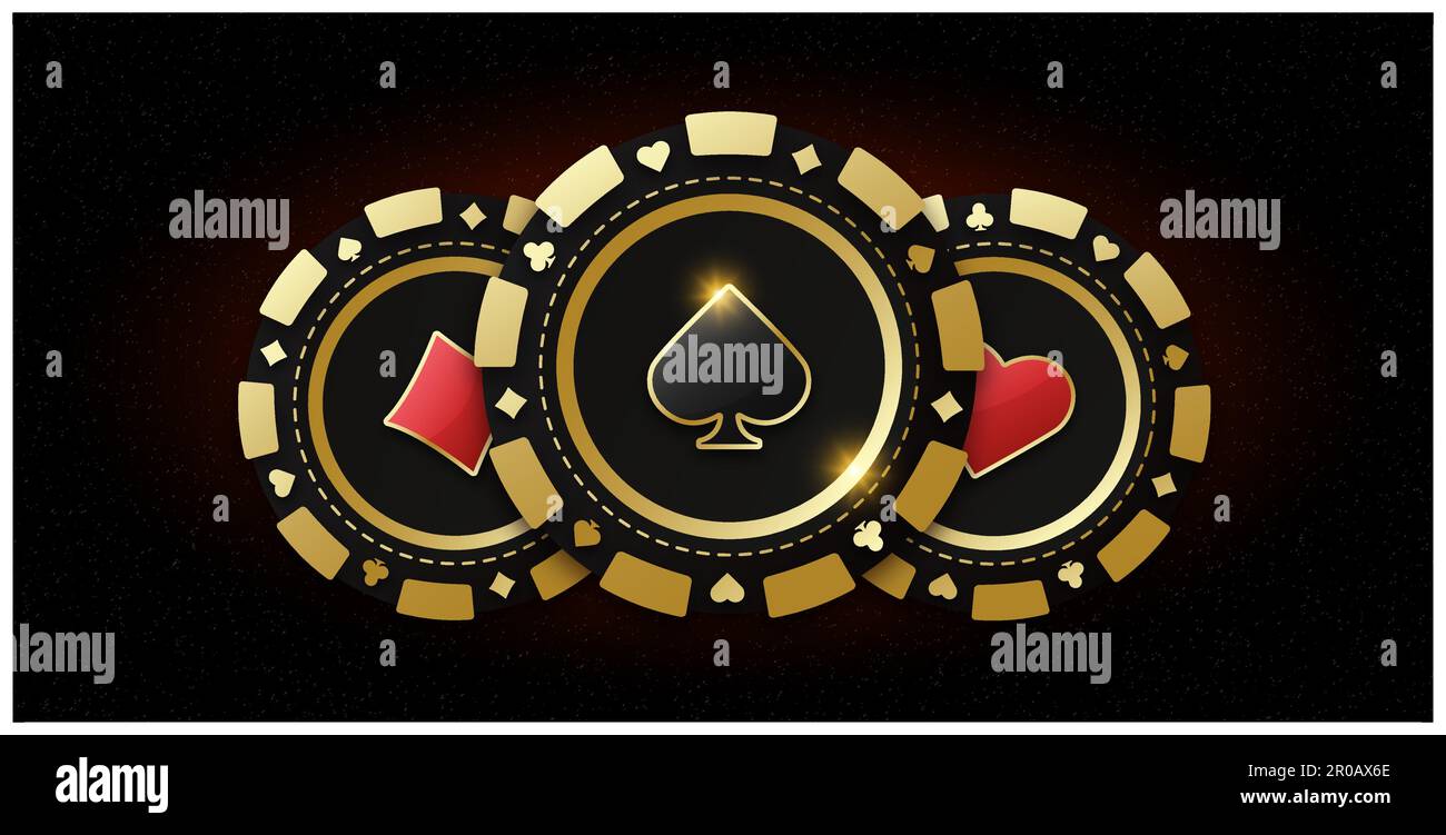 Trio di fiches da gioco. Fiche realistiche con il vestito di picche al centro, gettoni da gioco. Il concetto di giocare a poker o casinò. Gioco d'azzardo Illustrazione Vettoriale