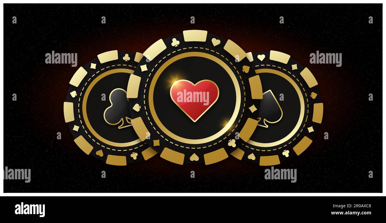 Trio di fiches da gioco. Chip di gioco realistico con il vestito di cuori al centro, gettoni da gioco. Il concetto di giocare a poker o casinò. Gioco d'azzardo Illustrazione Vettoriale