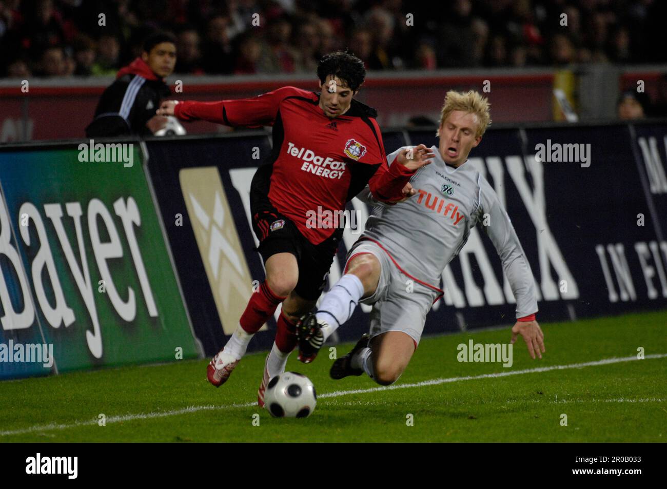 Gonzalo Castro und Mike Hanke Aktion.Fußball 1. Bundesliga Bayer Leverkusen - Hannover 96 2:0. 9.3.2008 Foto Stock