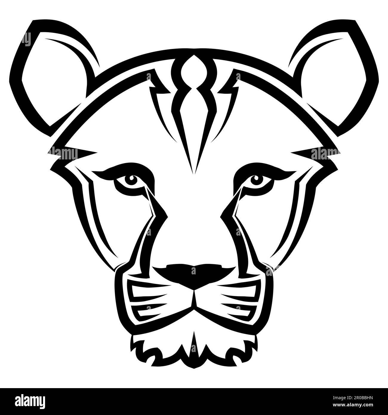 Linea in bianco e nero arte della parte anteriore della testa senza leone buon uso per simbolo mascotte icona avatar tatuaggio T Shirt logo design o qualsiasi altro design Illustrazione Vettoriale