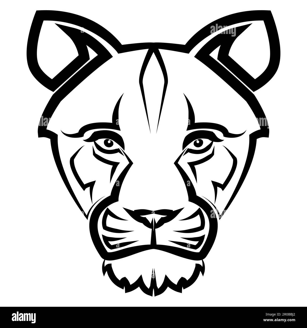 Linea in bianco e nero arte della parte anteriore della testa senza leone buon uso per simbolo mascotte icona avatar tatuaggio T Shirt logo design o qualsiasi altro design Illustrazione Vettoriale