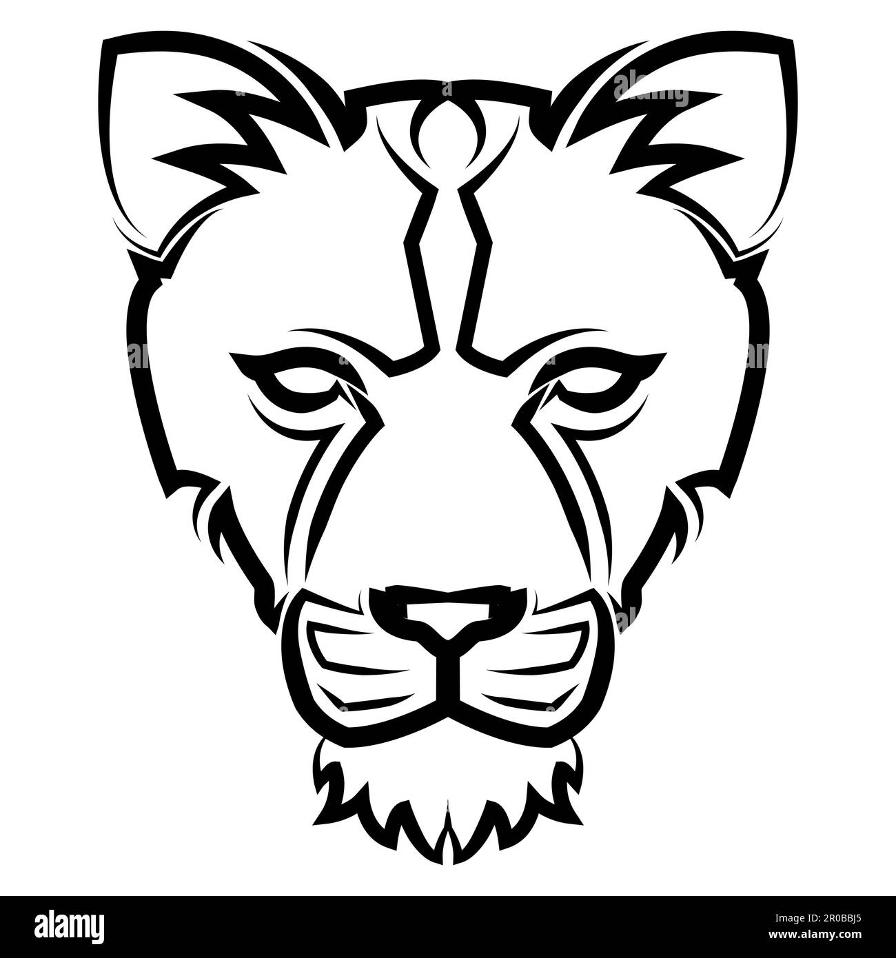 Linea in bianco e nero arte della parte anteriore della testa senza leone buon uso per simbolo mascotte icona avatar tatuaggio T Shirt logo design o qualsiasi altro design Illustrazione Vettoriale