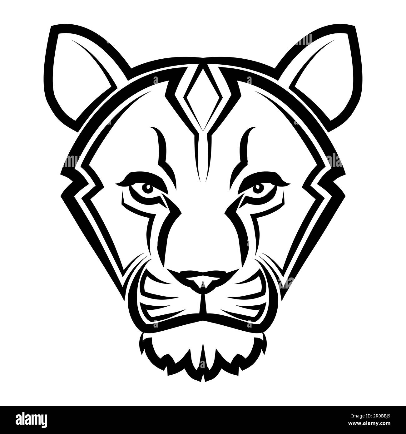 Linea in bianco e nero arte della parte anteriore della testa senza leone buon uso per simbolo mascotte icona avatar tatuaggio T Shirt logo design o qualsiasi altro design Illustrazione Vettoriale
