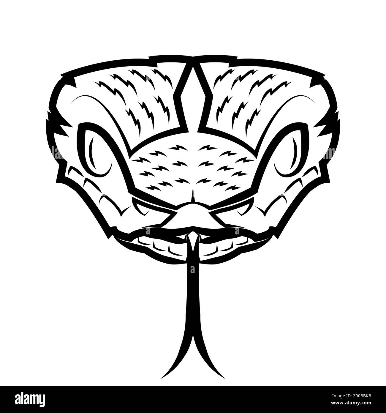 Linea in bianco e nero arte della parte anteriore della testa serpente buon uso per simbolo mascotte icona avatar tatuaggio T Shirt logo design o qualsiasi design Illustrazione Vettoriale
