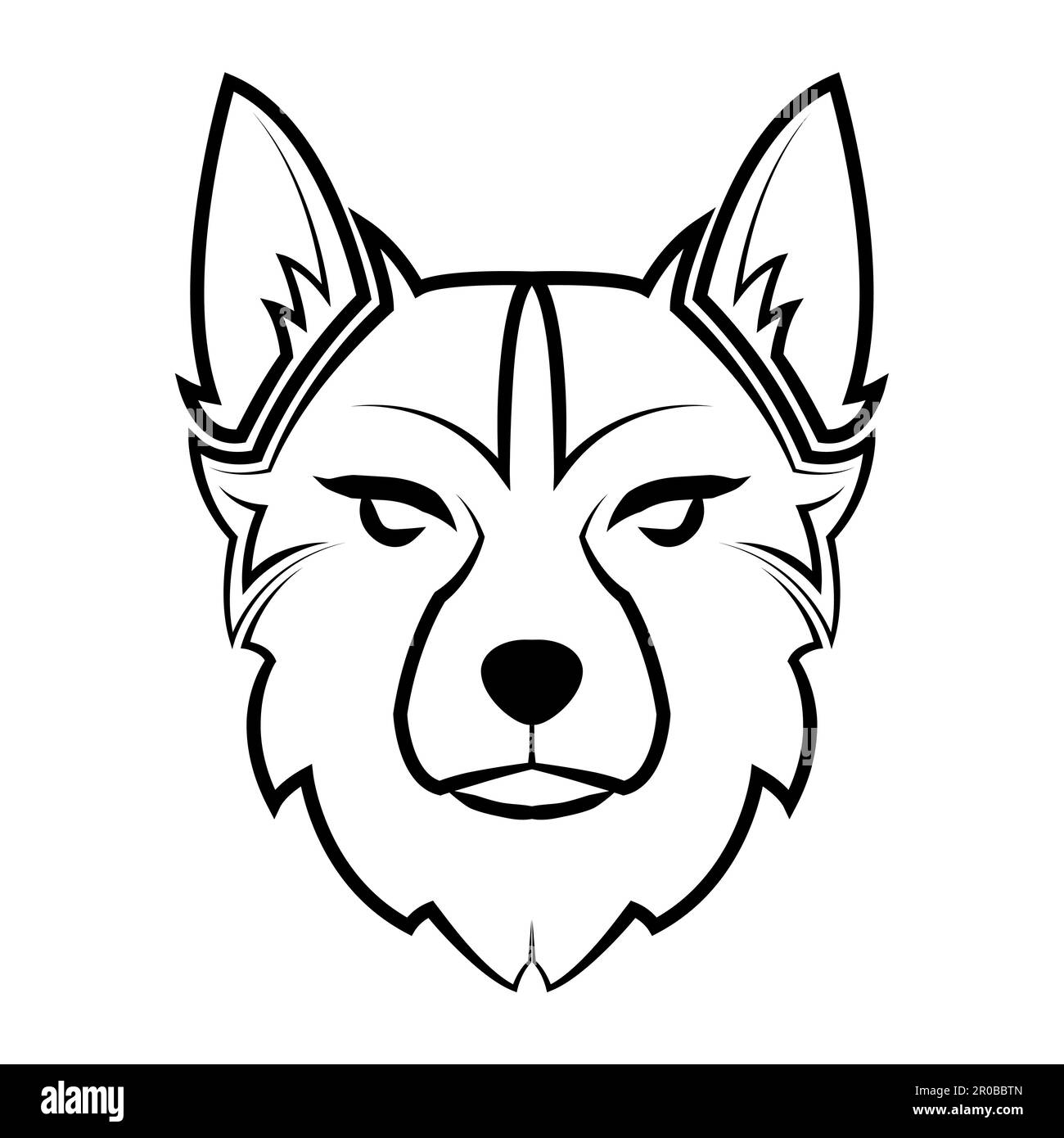 Linea bianca e nera arte della testa di lupo. Buon uso per simbolo, mascotte, icona, avatar, tatuaggio, T Shirt design, logo o qualsiasi altro design Illustrazione Vettoriale