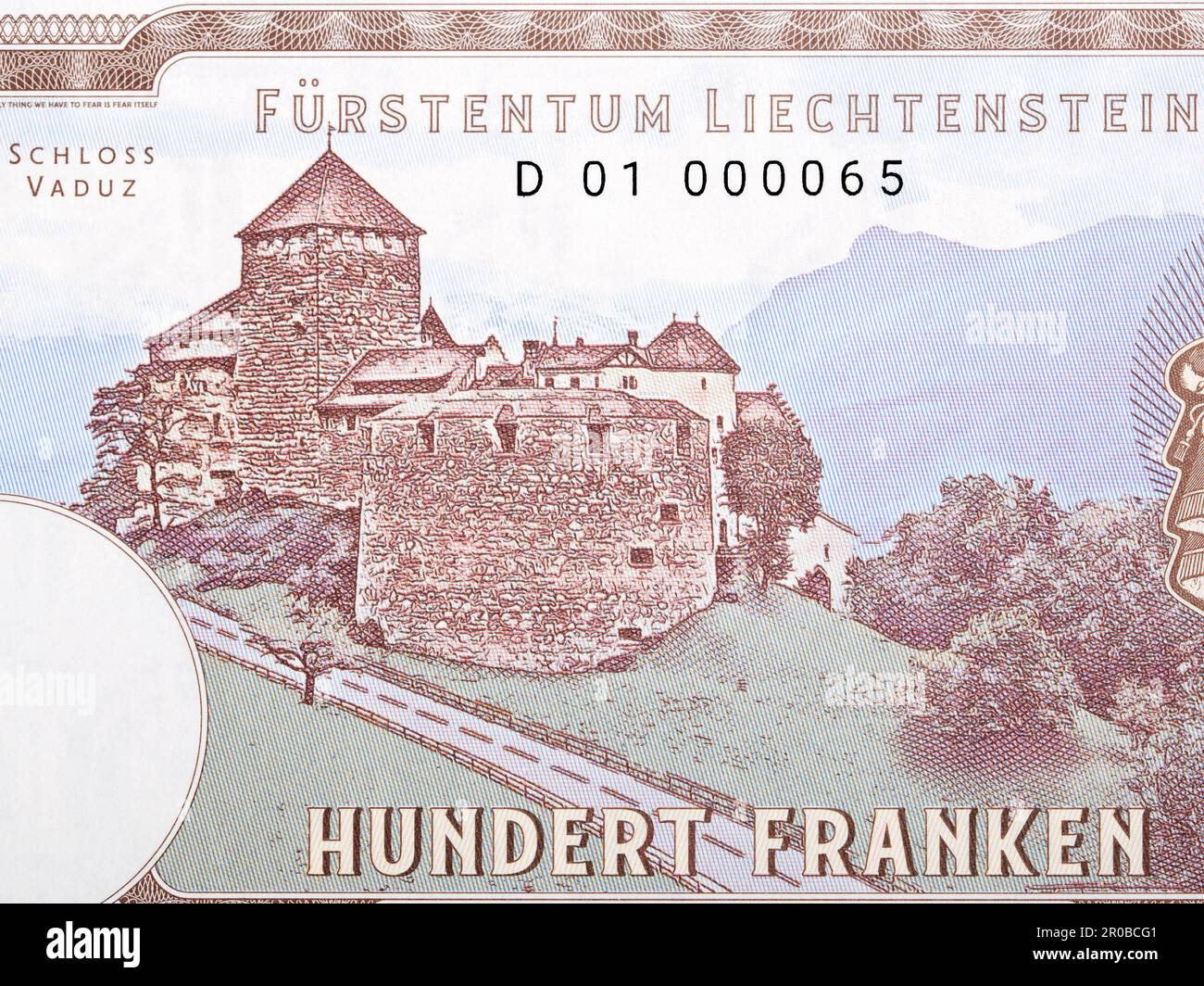 Castello di Vaduz dal Liechtenstein denaro - Frank Foto Stock