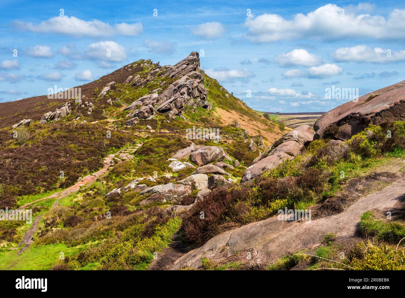Ramshaw Rocks nella zona di Staffordshire Moorlands del Peak District Foto Stock