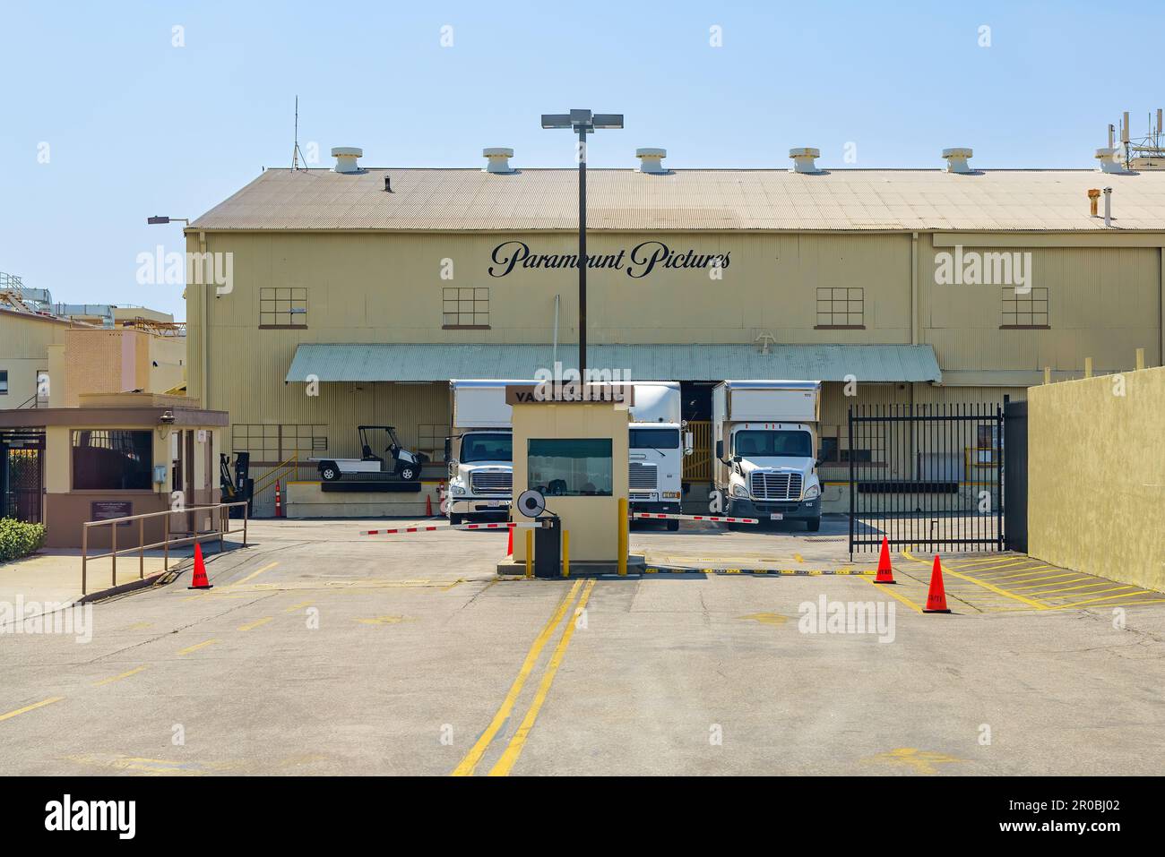 Studio cinematografico Paramount Pictures a Hollywood, Los Angeles, USA. Ingresso alla porta di Van Ness. Foto Stock