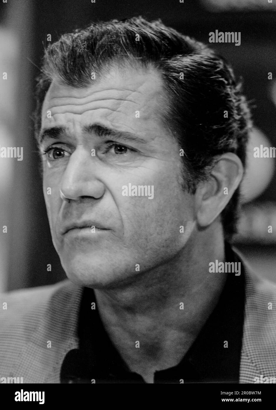 Ritratti in bianco e nero dell'attore australiano Mel Gibson in una conferenza stampa del 2002 a Sydney Australia per il film quando eravamo soldati Foto Stock