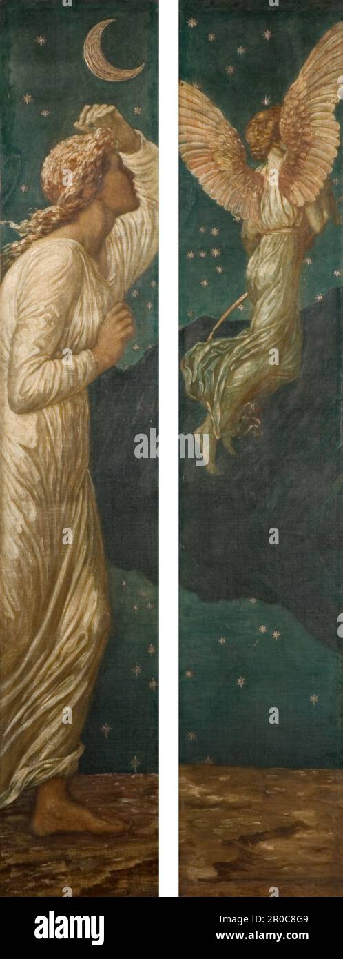 Cupido e Psiche - Palazzo murales verdi - Cupido volare via da Psiche, 1881. Di Sir Edward Burne-Jones e Walter Crane. Una scena di William Morris 'il paradiso terrestre'. . Foto Stock