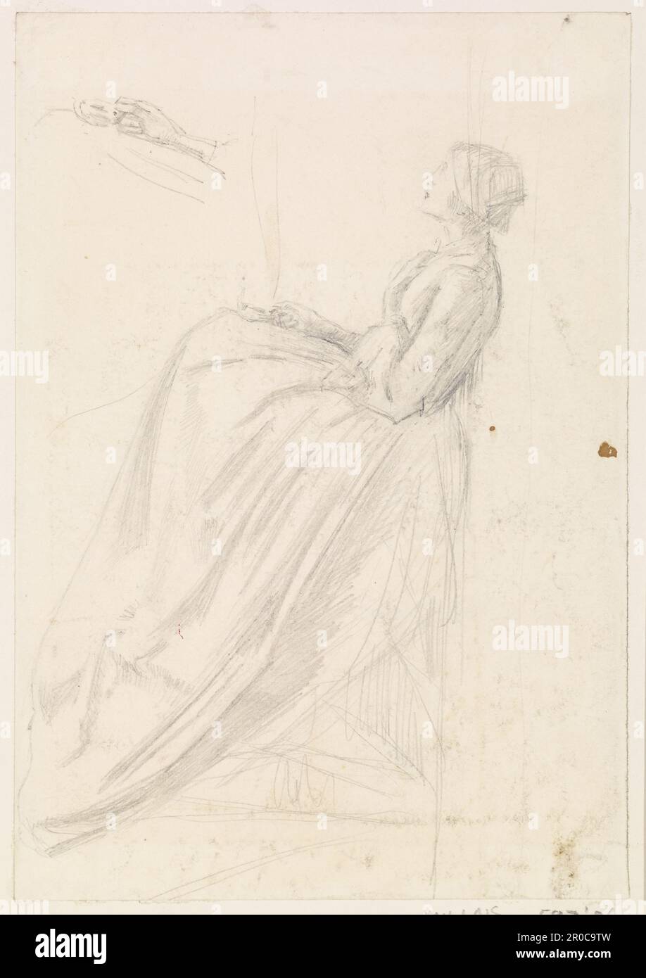 Femmina - disegno di una donna seduta che tiene lampada, 1860. Artista: John Everett Millais Foto Stock