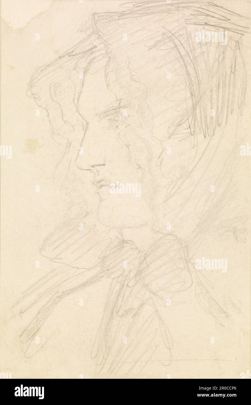 Femmina - schizzo della testa di donna nel cofano, 1870-1880. Dante Gabriel Rossetti . Foto Stock