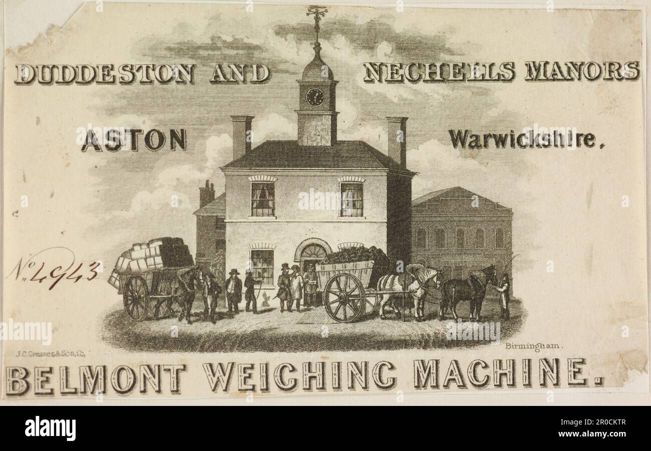 Incisione. - Duddeston e Nechells - Aston Weighbridge. Pesatrice Belmont. Wilkinson Collection, Vol I. Incisore: J C Greaves & Son Foto Stock