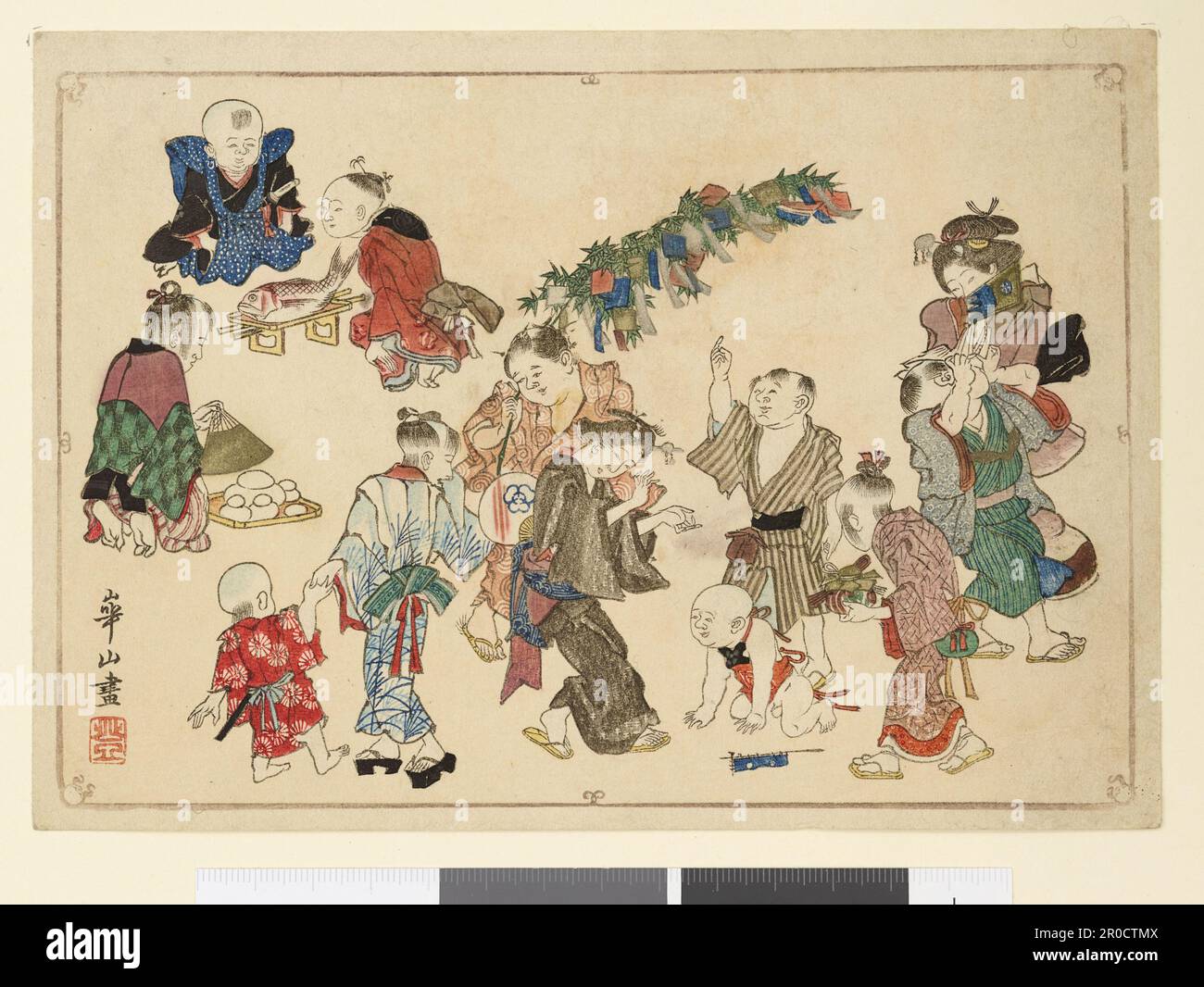 Gruppo di bambini che giocano [non datato, abbastanza vecchio da essere considerato fuori copyright]. Di Kwazan (b.1793-d.1841) Foto Stock