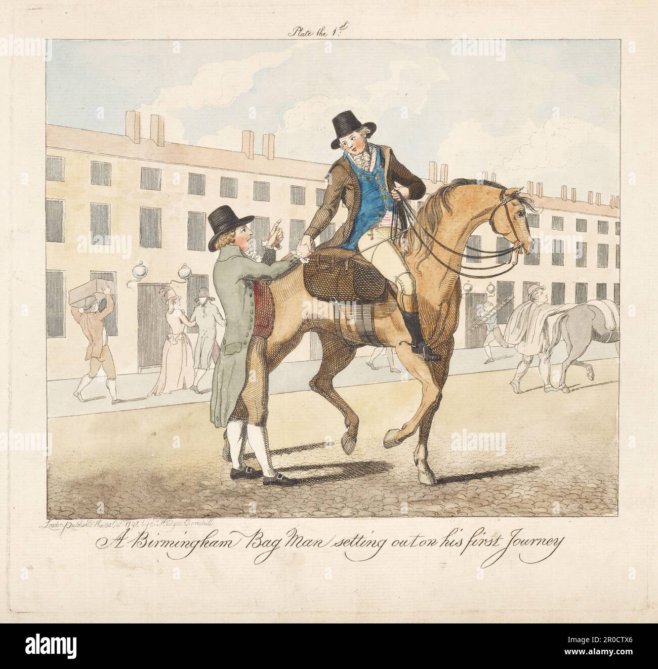 Piastra 1 di 6. Cartoon satirico - Birmingham Bag Man: First Journey, 24/10/1792. Incisore: Edward Hedges Cornhill Foto Stock
