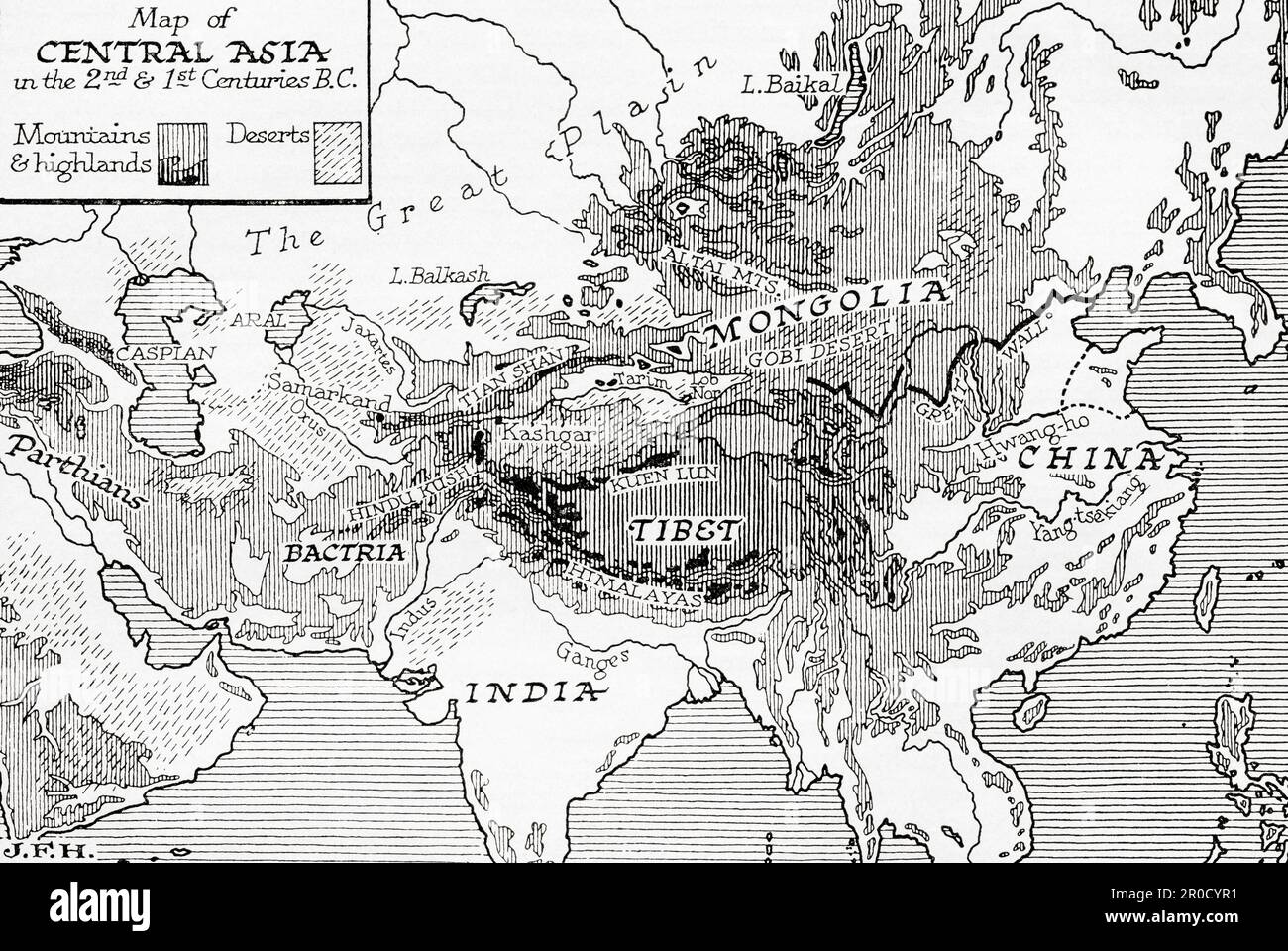 Mappa dell'Asia Centrale nei secoli 2nd e 1st a.C. Dal libro Outline of History di H.G. Wells, pubblicato nel 1920. Foto Stock