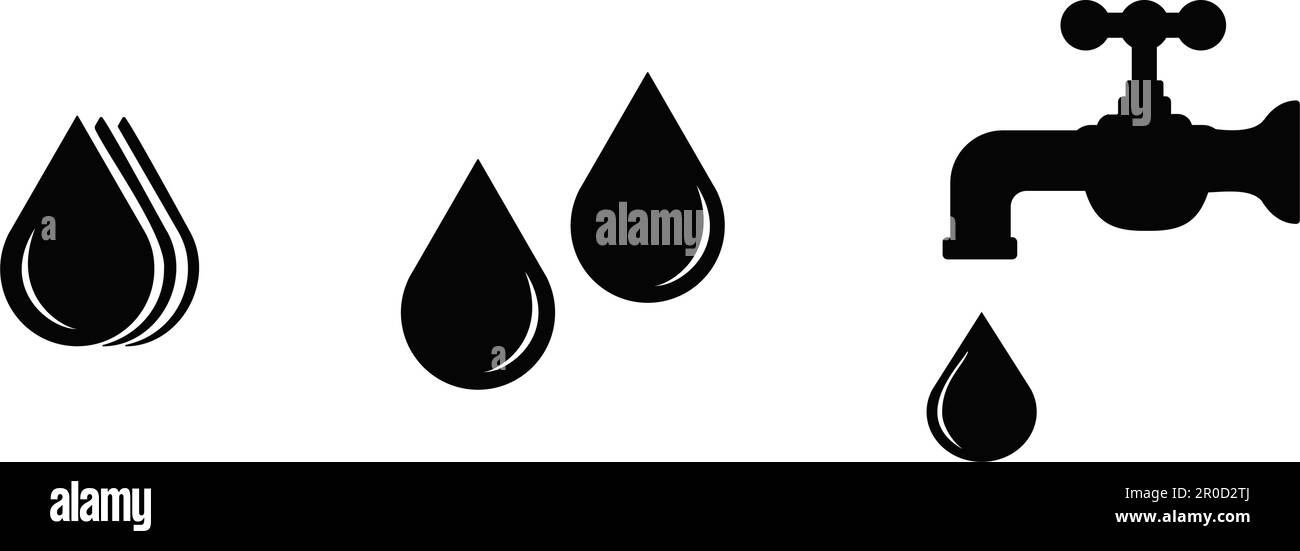 Icona di goccia d'acqua e rubinetto con goccia in caduta. illustrazione vettoriale Illustrazione Vettoriale