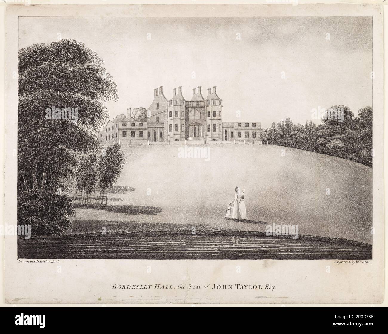 Incisione. - Bordesley Hall, Birmingham, 1792. Incisore: William Ellis. Disegnato da: P H Witton. Scritto: 'Bordesley Hall, la sede di John Taylor Esq.' Foto Stock Incisione. - Bordesley Hall, Birmingham, 1792. Incisore: William Ellis. Disegnato da: P H Witton. Scritto: 'Bordesley Hall, la sede di John Taylor Esq.' Foto Stock