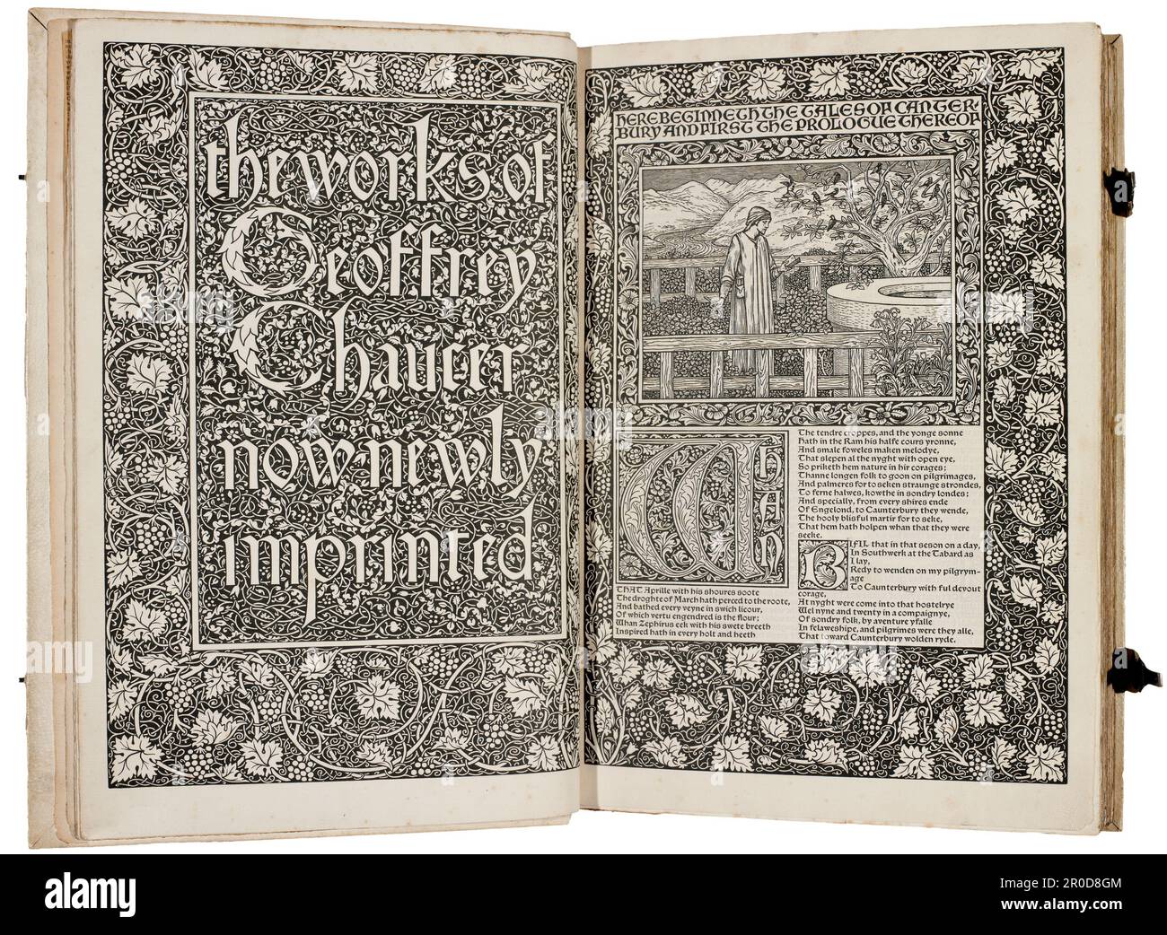 Il Kelmscott Chaucer - le opere di Geoffrey Chaucer ora recentemente stampato Foto Stock