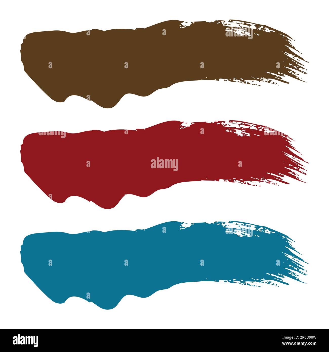 Tre pennelli sono verniciati in diversi colori, uno dei quali è blu e l'altro è marrone. Illustrazione Vettoriale