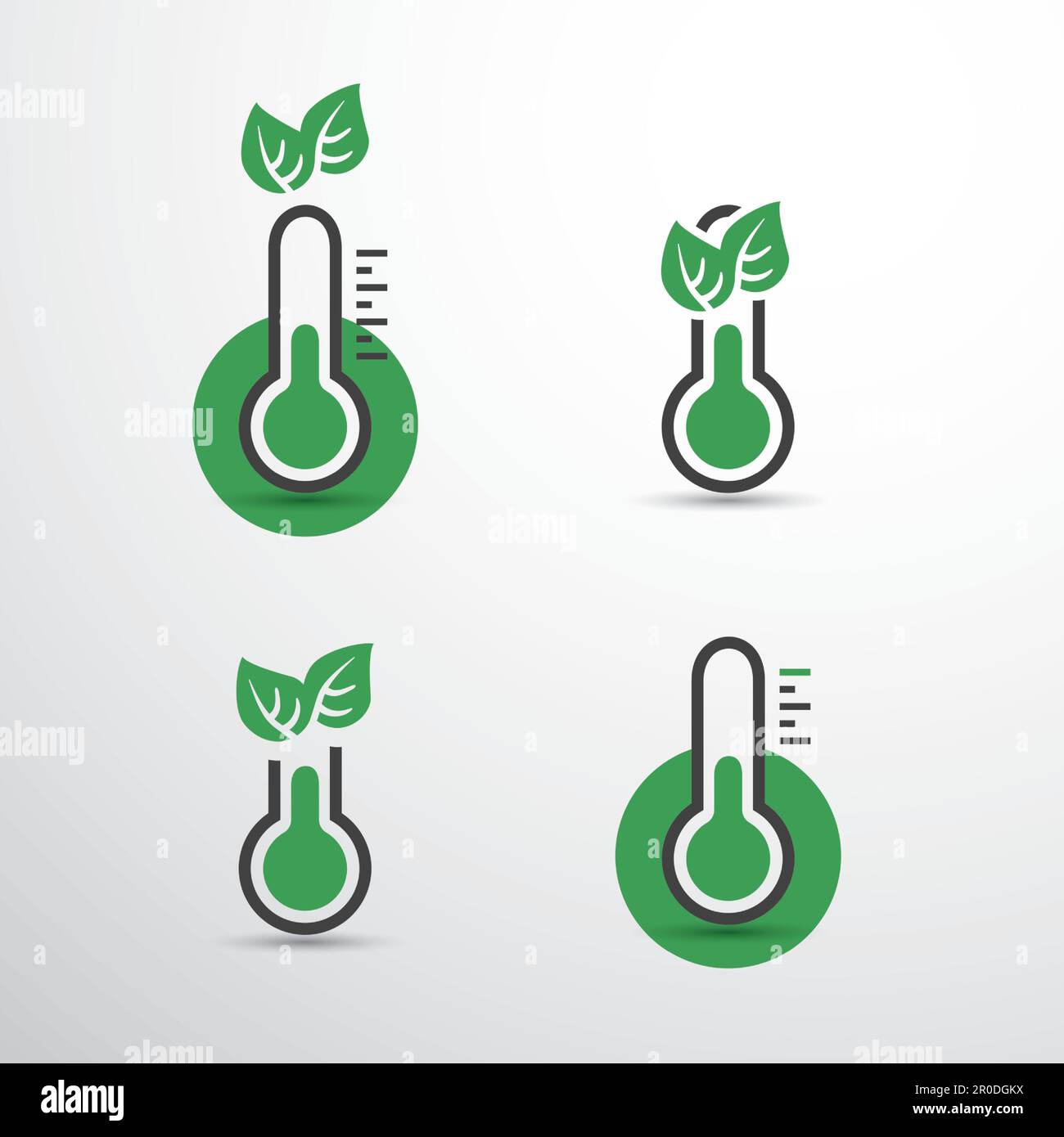 Riscaldamento globale, problemi ecologici e soluzioni - Set di concetti di progettazione delle icone del termometro Illustrazione Vettoriale