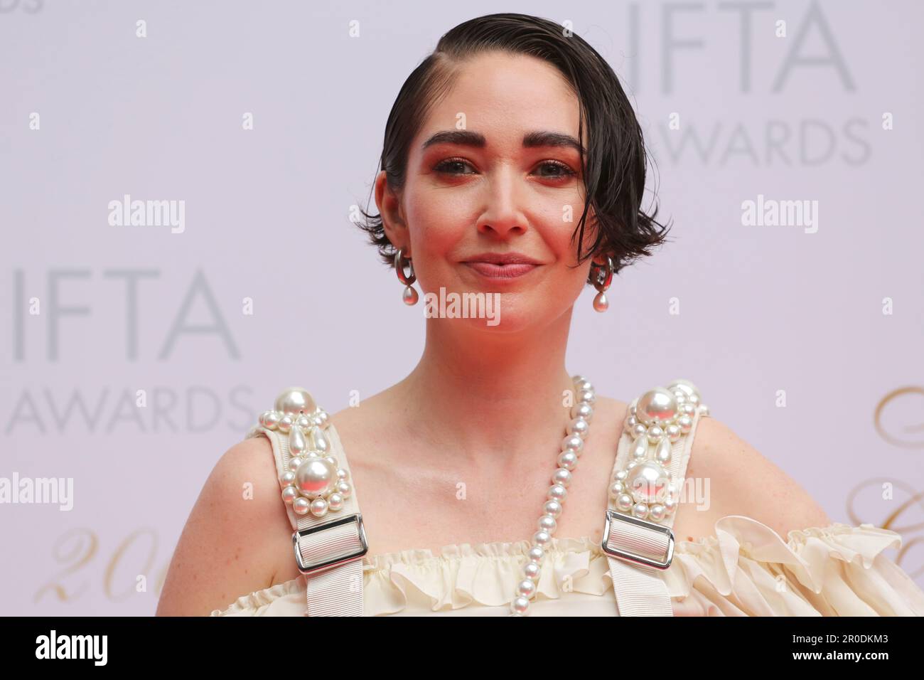 Dublino, Irlanda. 7th maggio 2023. Kathryn Ferguson arriverà sul tappeto rosso all'Irish Film and Television Awards (IFTA), il Dublin Royal Convention Centre. Credit: Doreen Kennedy/Alamy Live News. Foto Stock