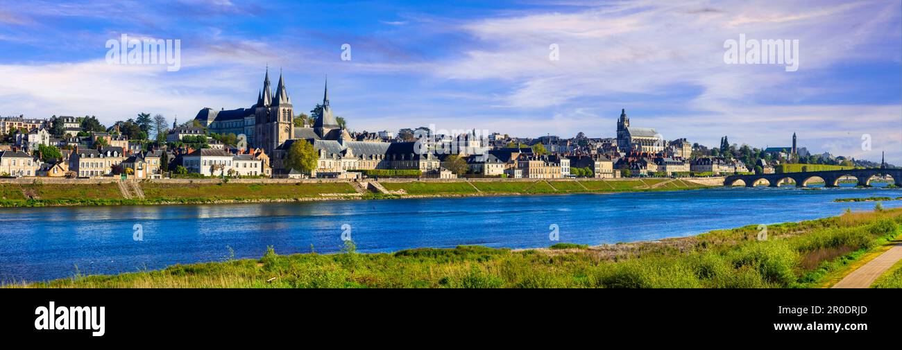 Luoghi di interesse e viaggi in Francia. Famosa valle della Loira, vista della città medievale Blois e castello reale Foto Stock