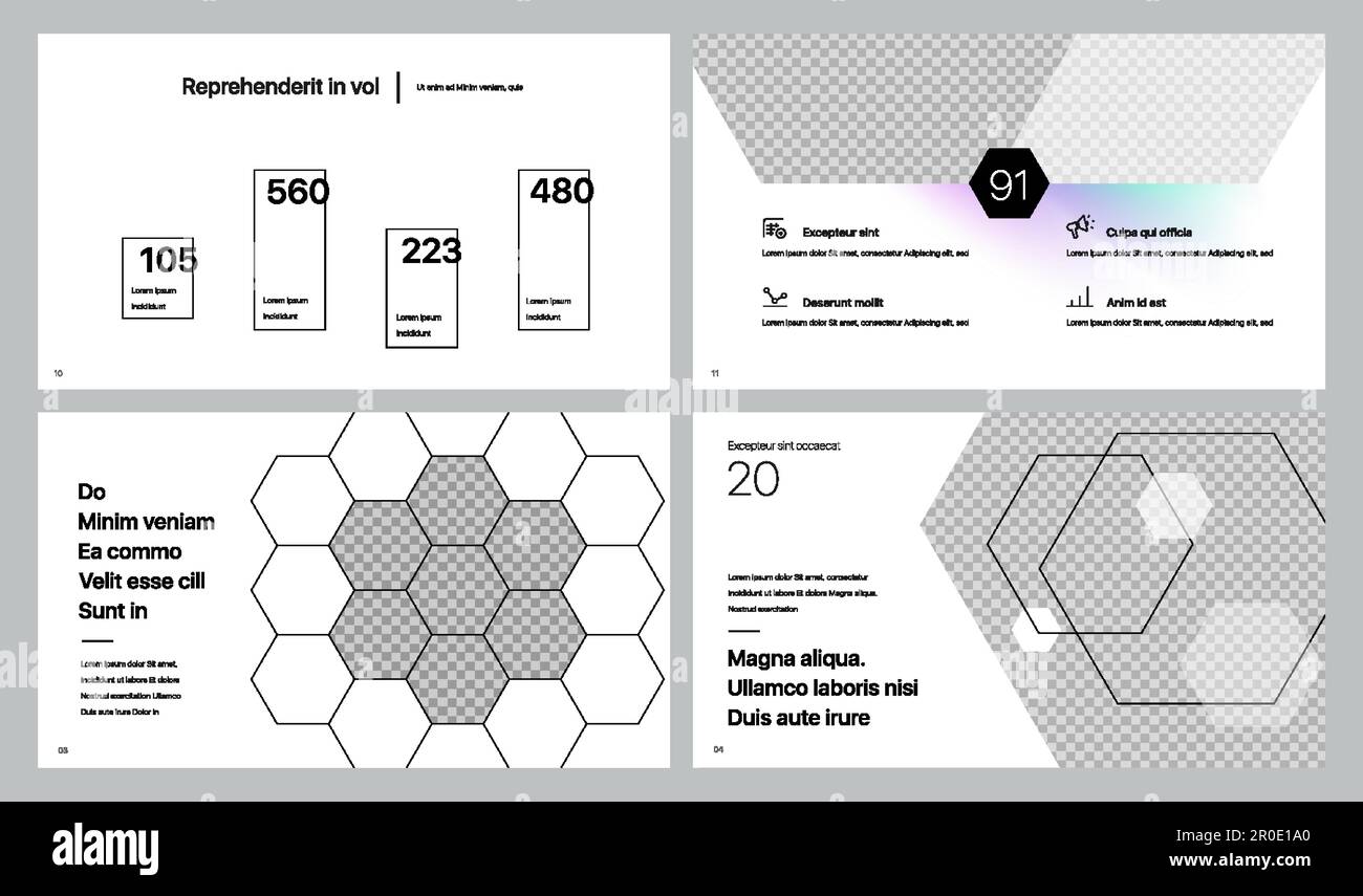 I modelli di presentazione creativa sono elementi su sfondo bianco. Infografiche vettoriali. Illustrazione Vettoriale