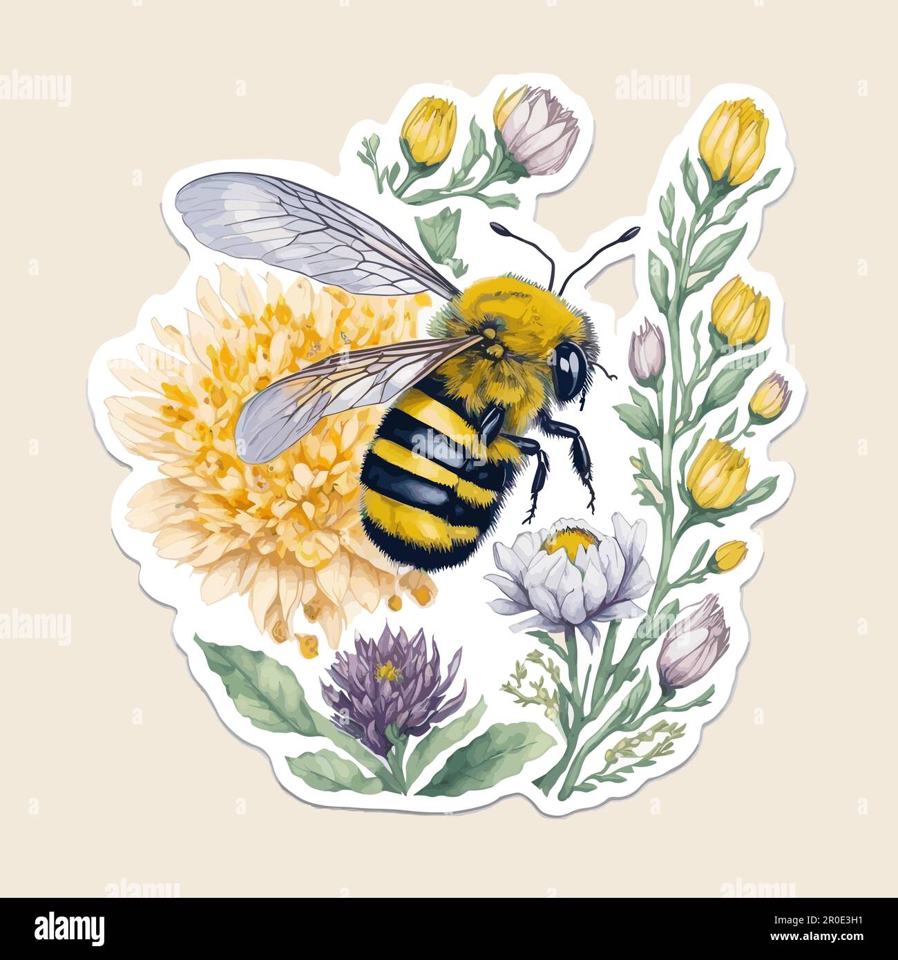 Adesivi sfondo bianco miele ape acquerello, miele, estate, fiore, foglia Illustrazione Vettoriale