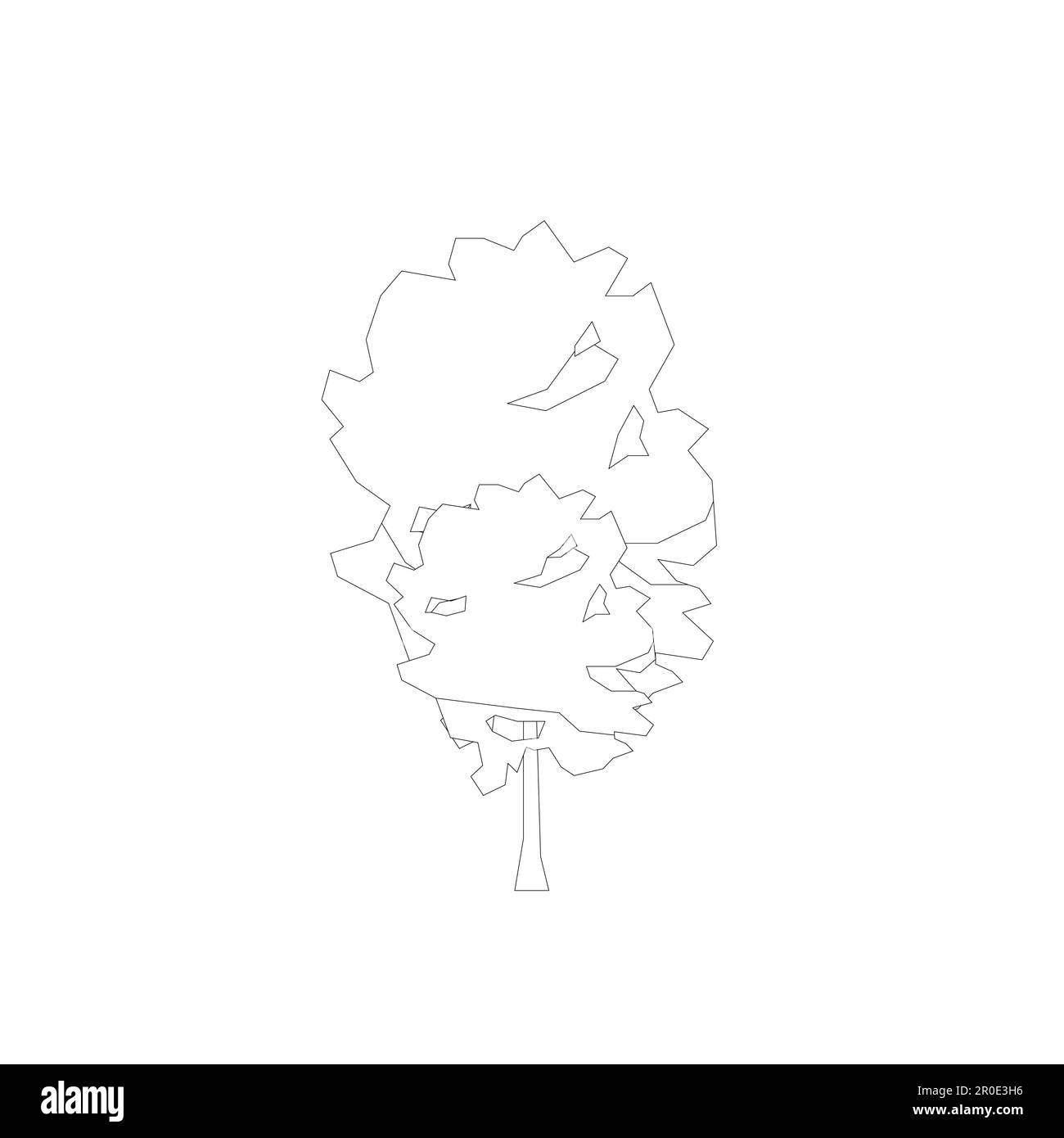 Disegno di linee ad albero, vista laterale, elementi grafici ad albero singolo oggetto contorno minimo simbolo di pianta per architettura e progettazione di paesaggi. Vettore. Illustrazione Vettoriale