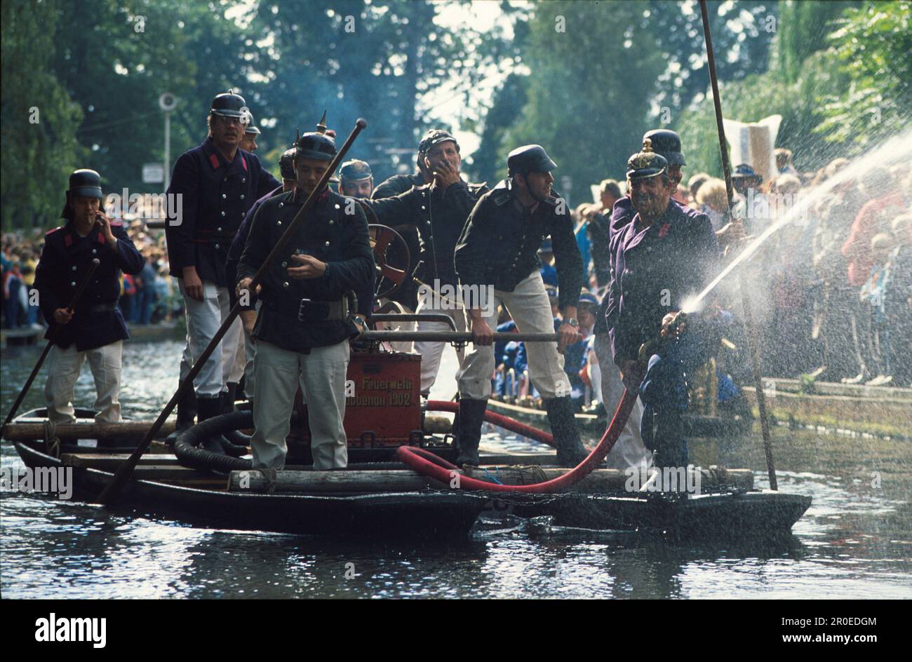 Freiwillige Feuerwehr , Kahn, Luebbenau, Spreewald Brandenburg, Deutschland Foto Stock